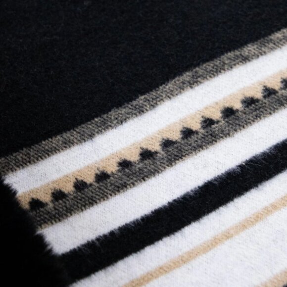 VERY MODA Aztec Print Faux Fur Trimmed Western Poncho Black White Gray OS NWT - Picture 5 of 10